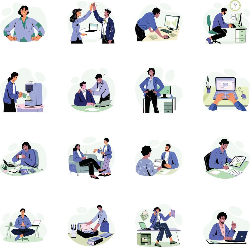 Collection of Flat Style Office Illustrations vector