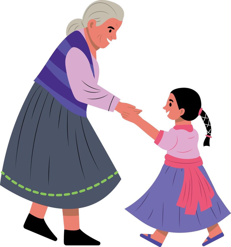 An elderly dancing with a child, flat style illustration vector