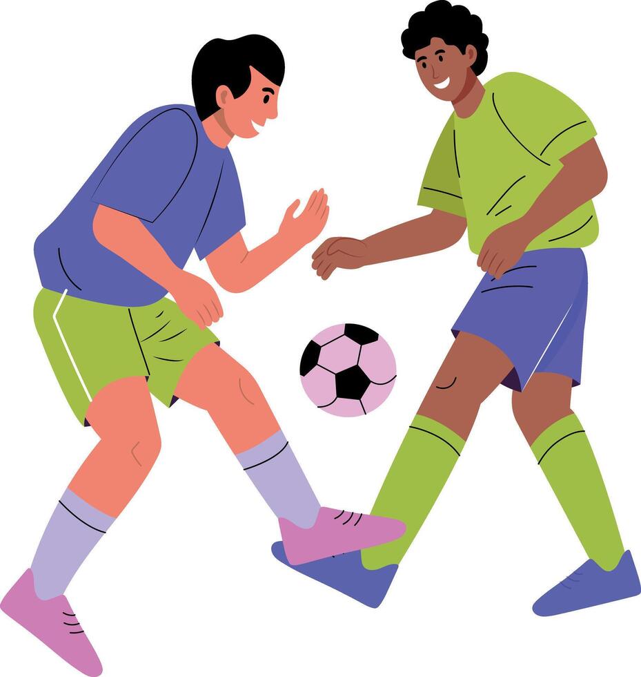 Flat style illustration showing two characters playing football vector