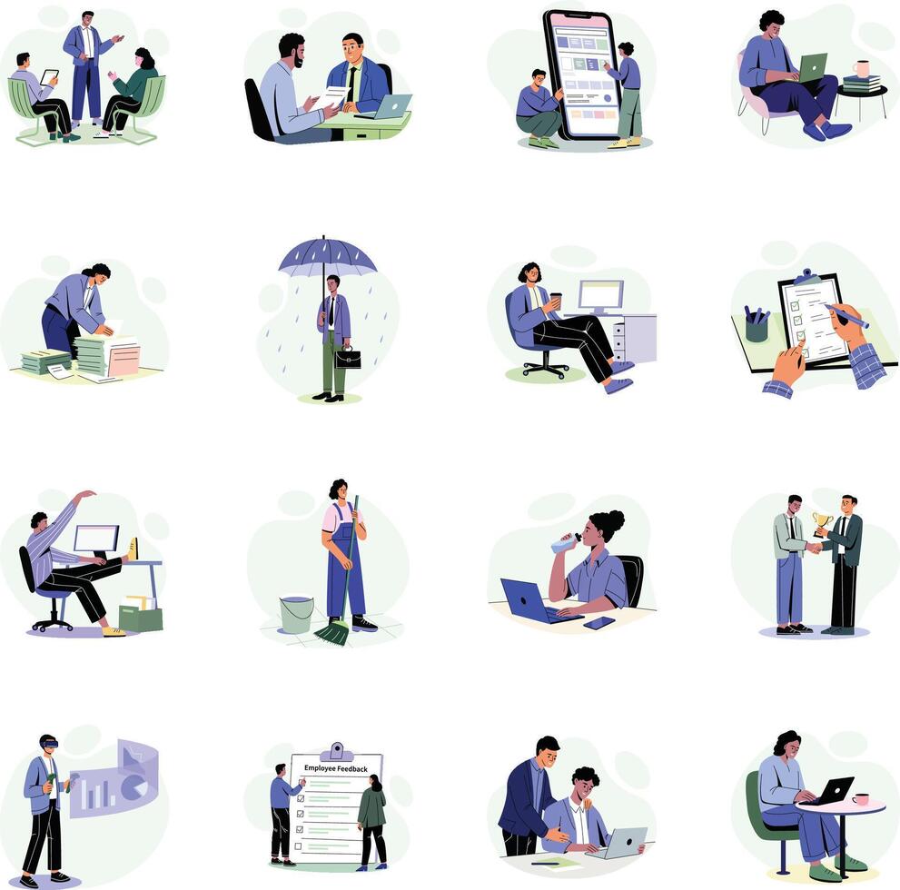 Set of Flat Style Employment Illustrations vector