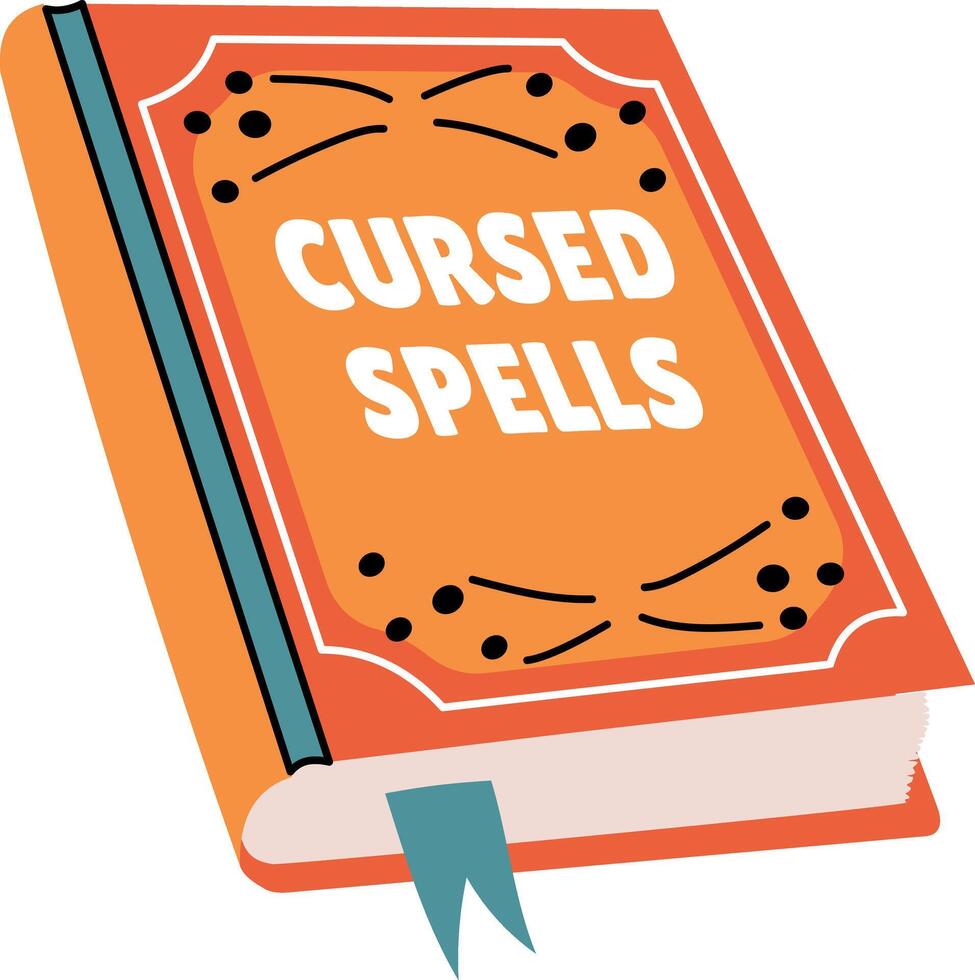 A cursed spells book, flat style sticker vector