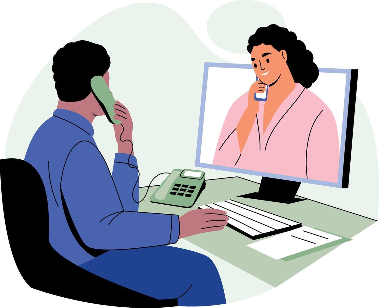A character listening client call, flat style illustration vector