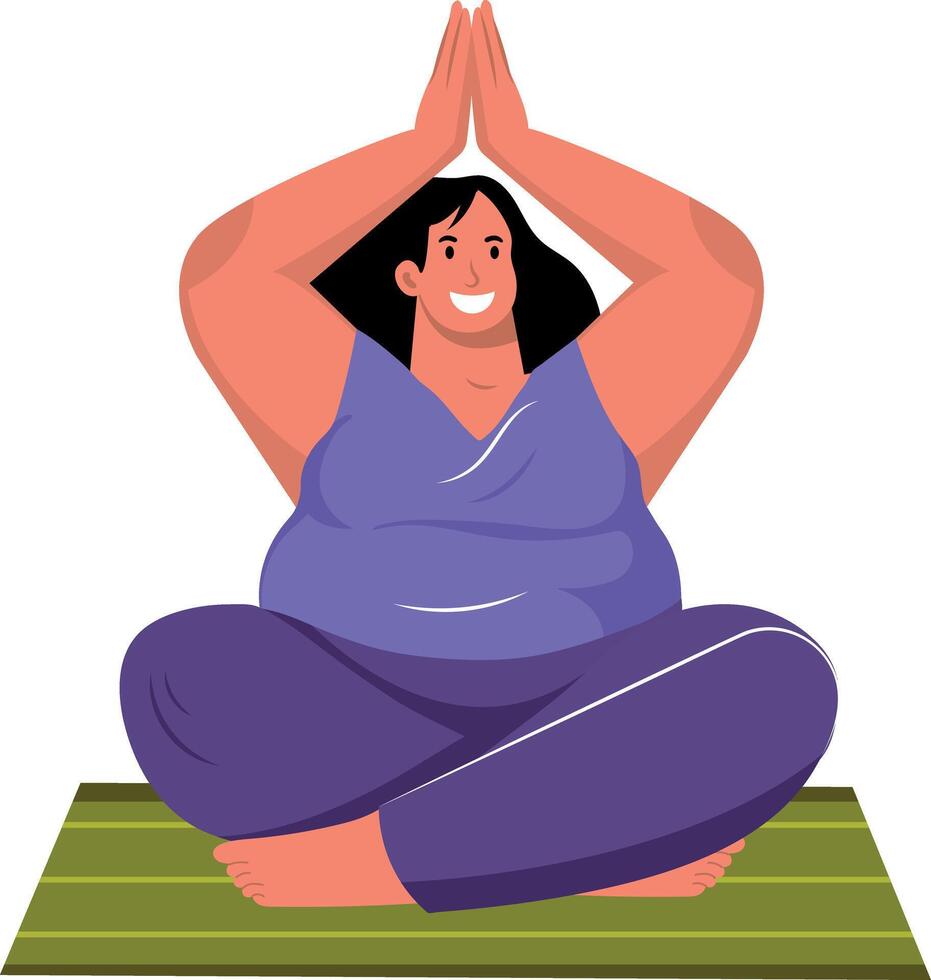 A fat women doing yoga, flat style illustration vector