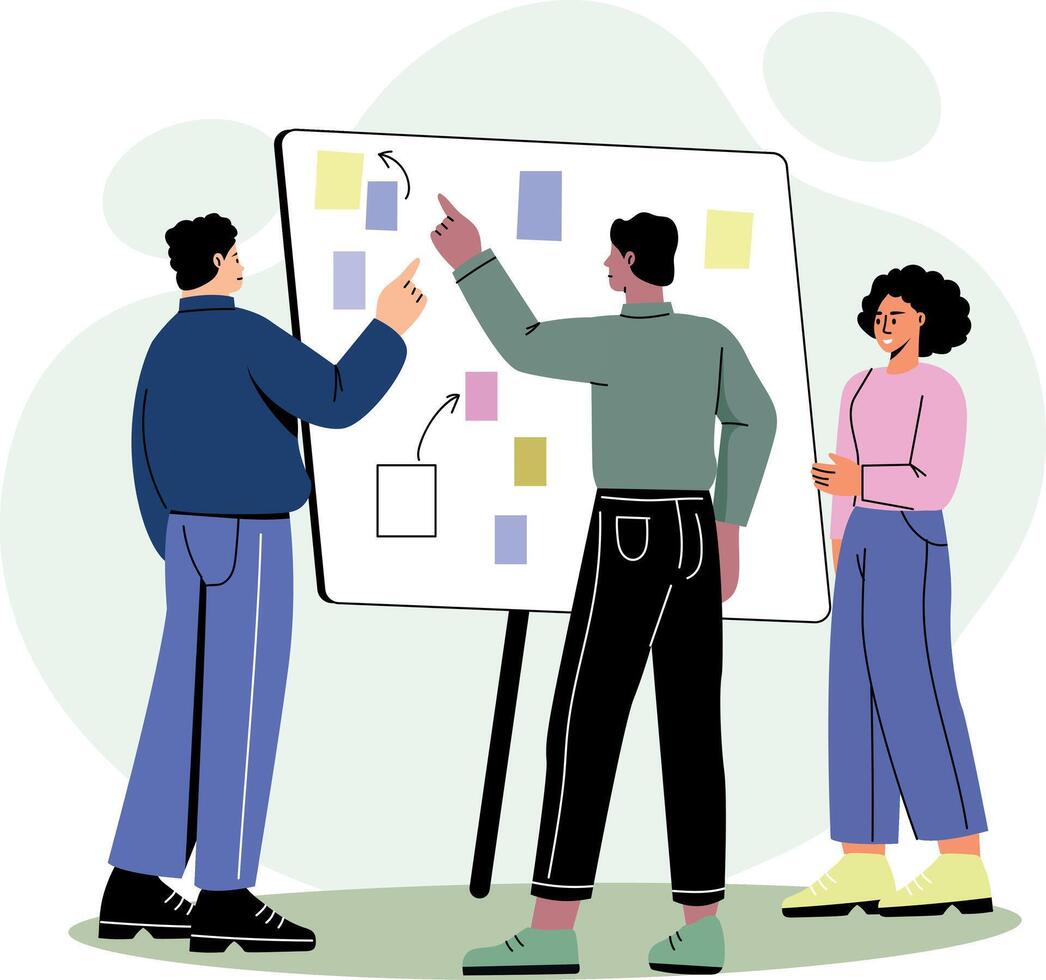 A flat style illustration showing team discussion vector