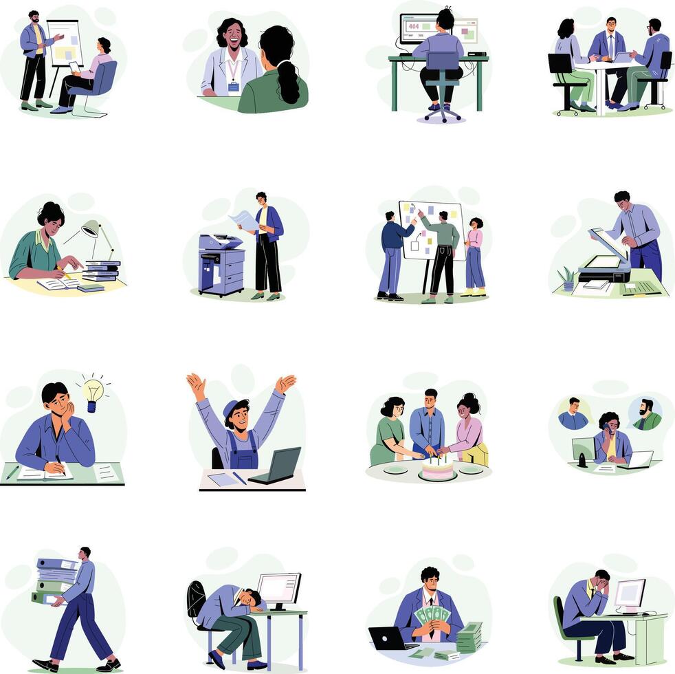 Set of Office Employees Flat Style Illustrations vector