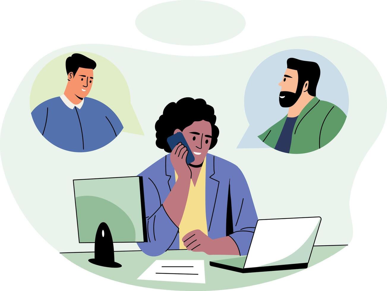 A character doing a conference call, flat style illustration vector