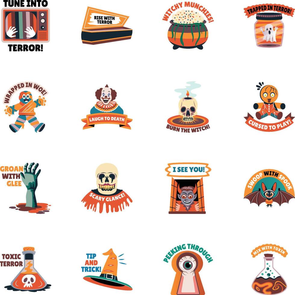 Pack of Flat Style Halloween Stickers vector