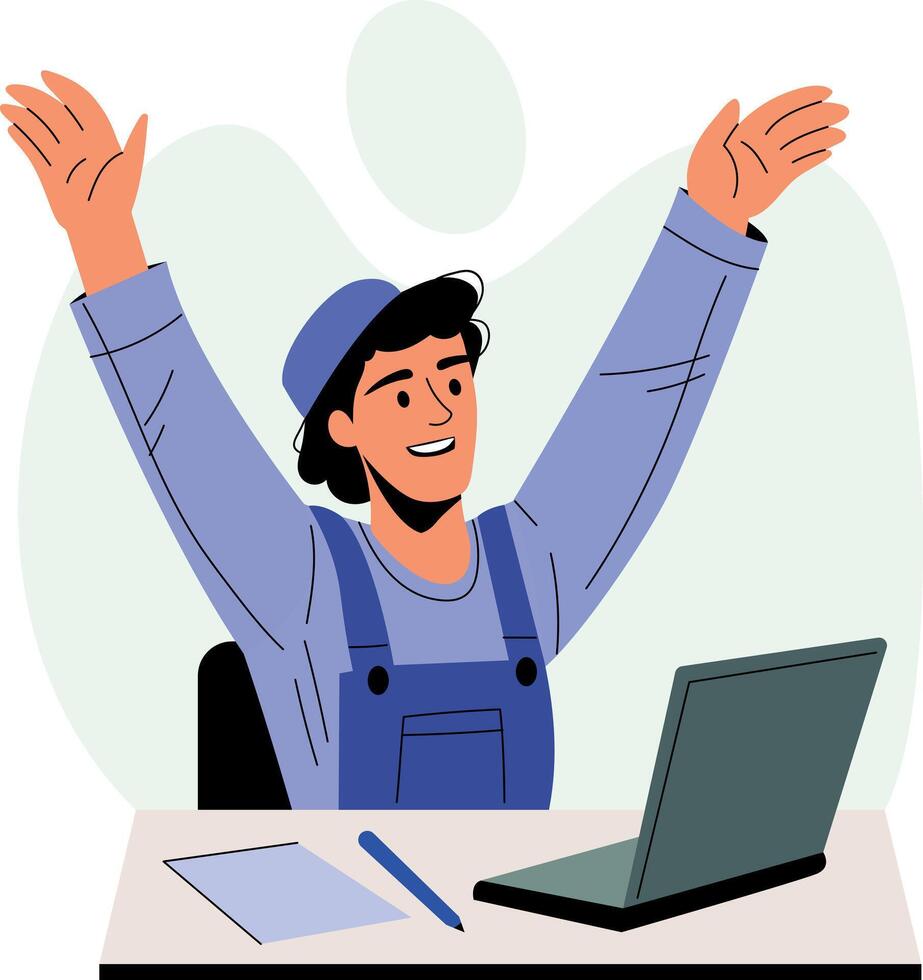 A flat style illustration of a happy employee vector