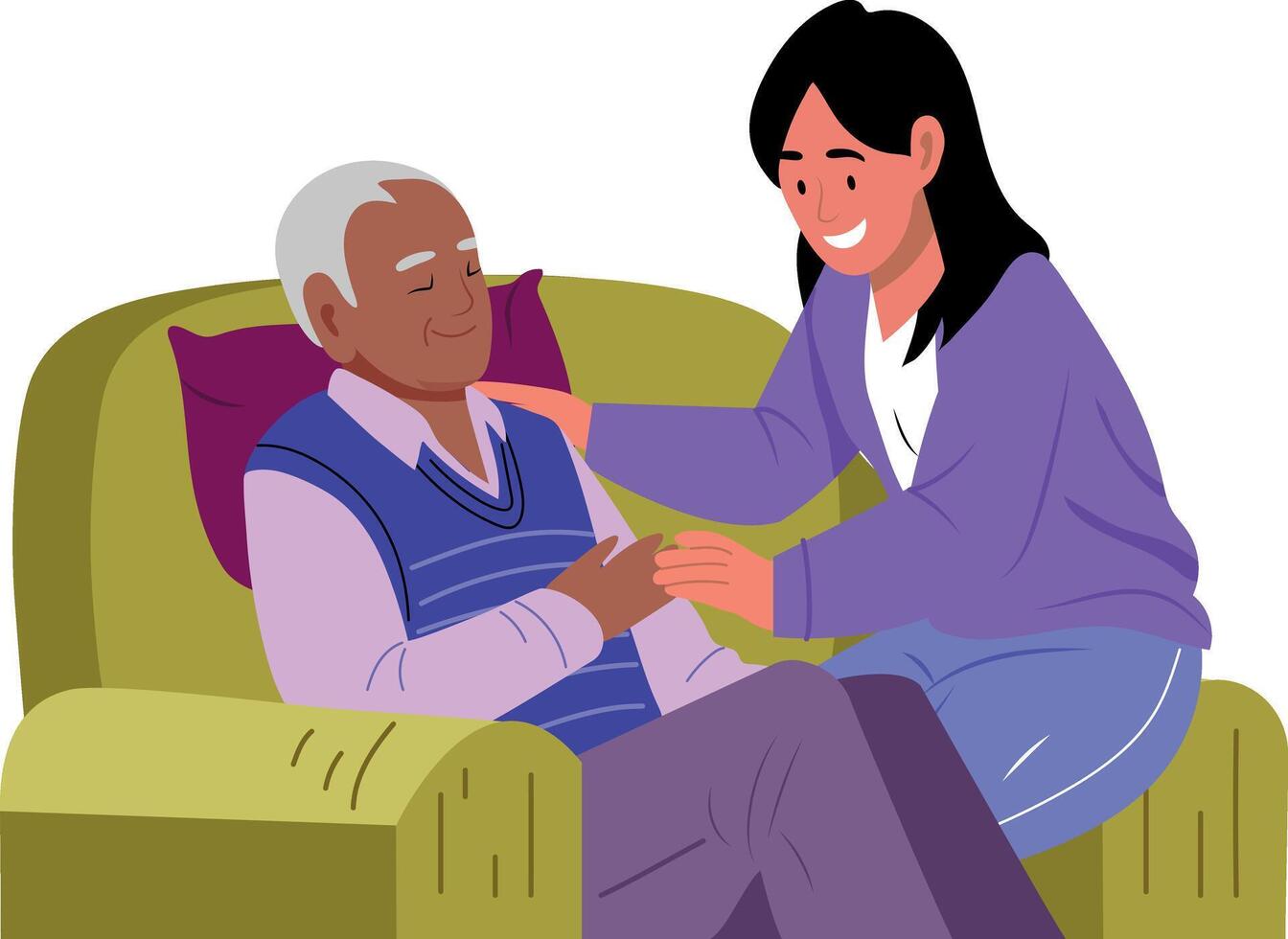 An elderly care character illustration in flat style vector