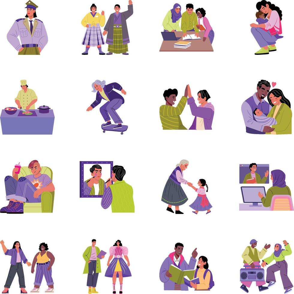 Set of Flat Style Multicultural People Illustrations vector