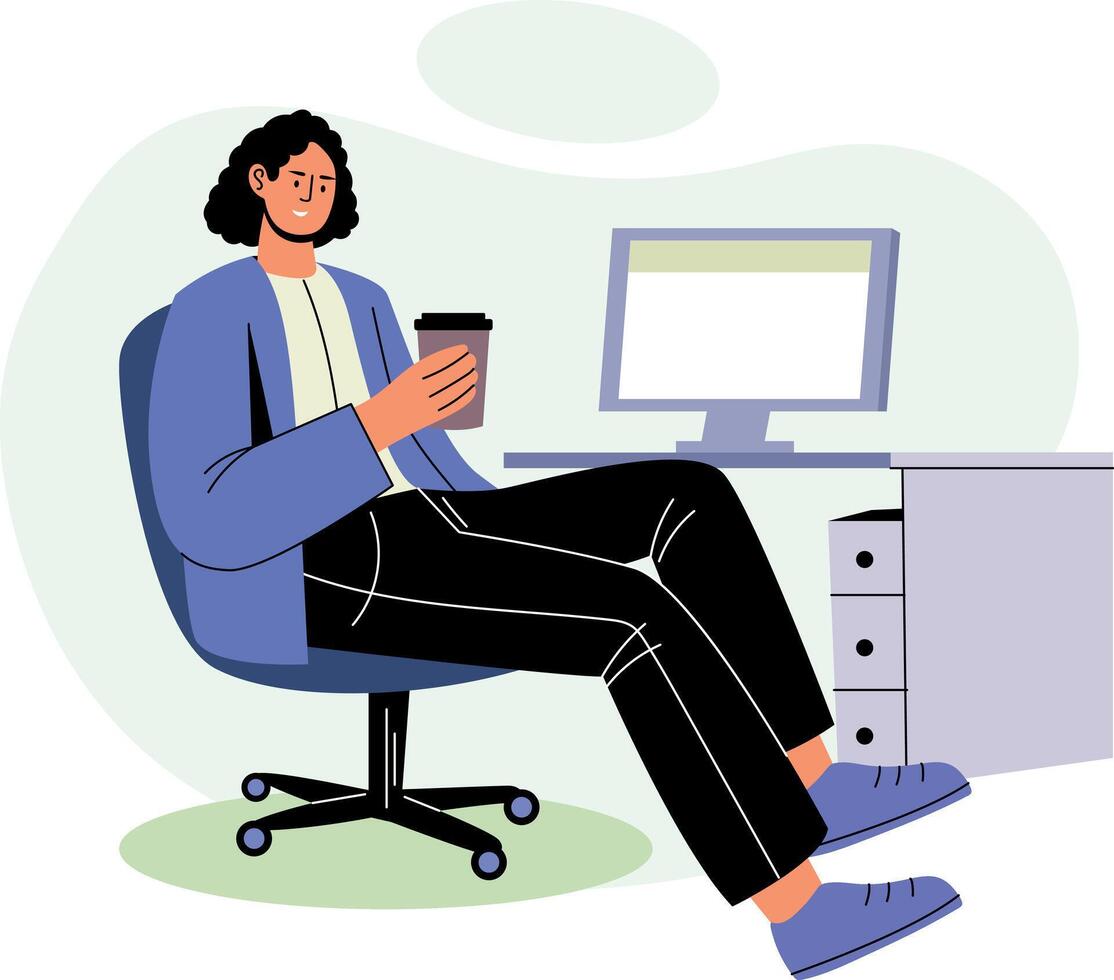 A character enjoying coffee, flat style illustration vector