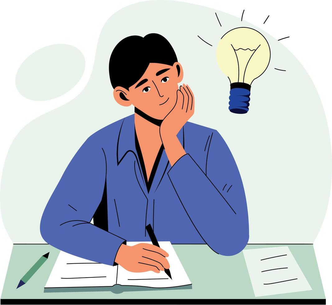 A character thinking ideas illustration in flat style vector