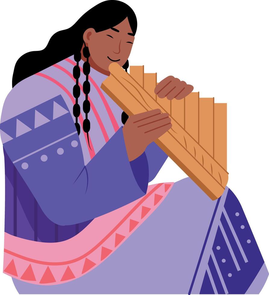 A woman playing indigenous music, flat illustration vector