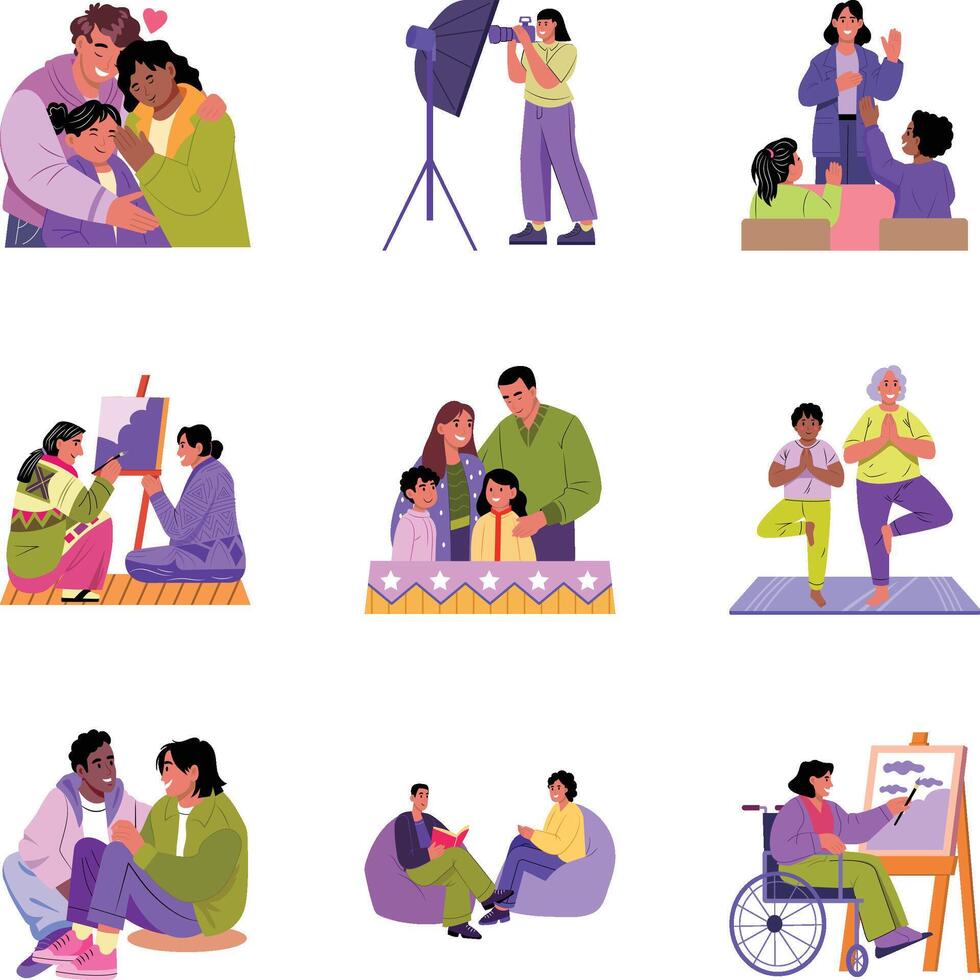 Pack of Flat Style Diverse Community Illustrations vector