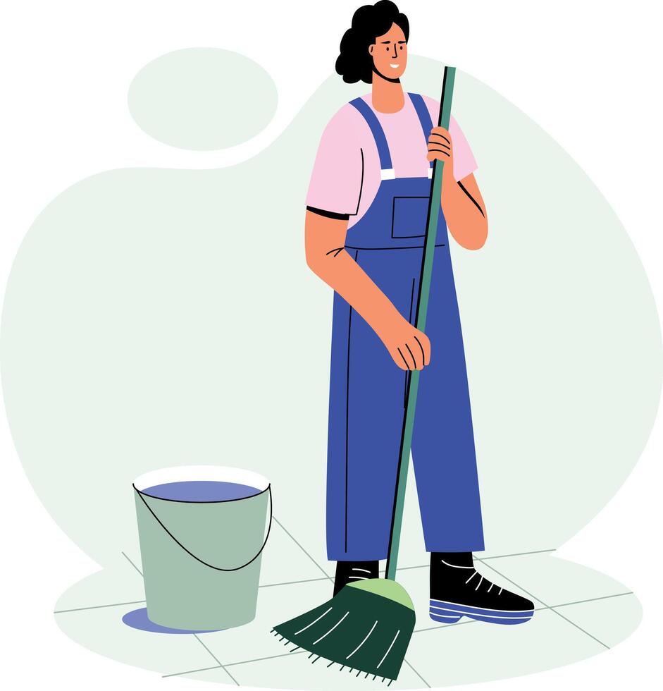A flat style illustration of an office cleaner vector