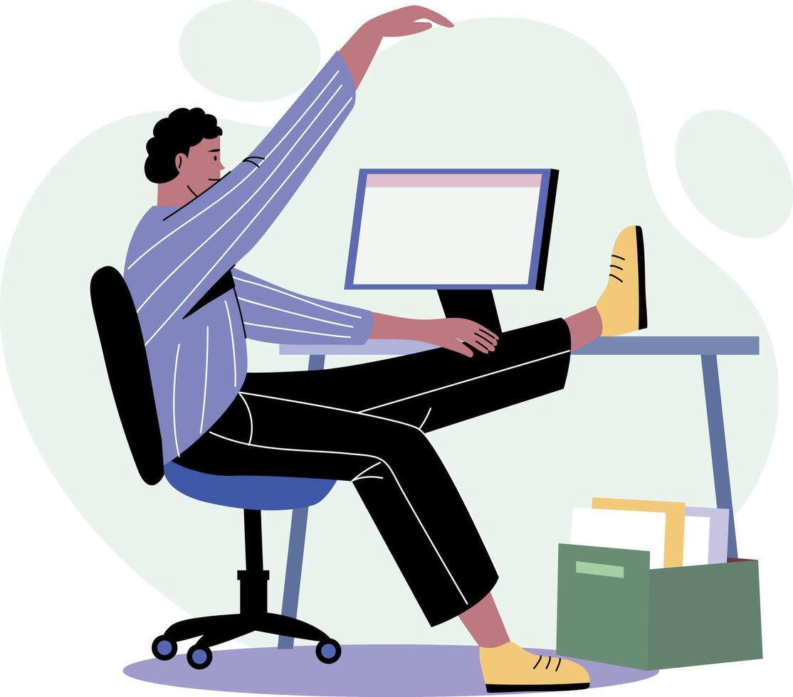 A character doing office stretching, flat style illustration vector
