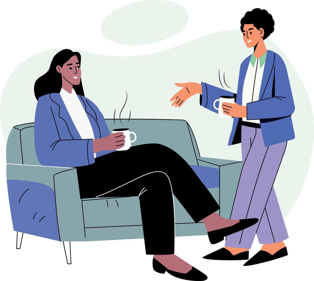 Flat style illustration showing employees doing coffee chat vector