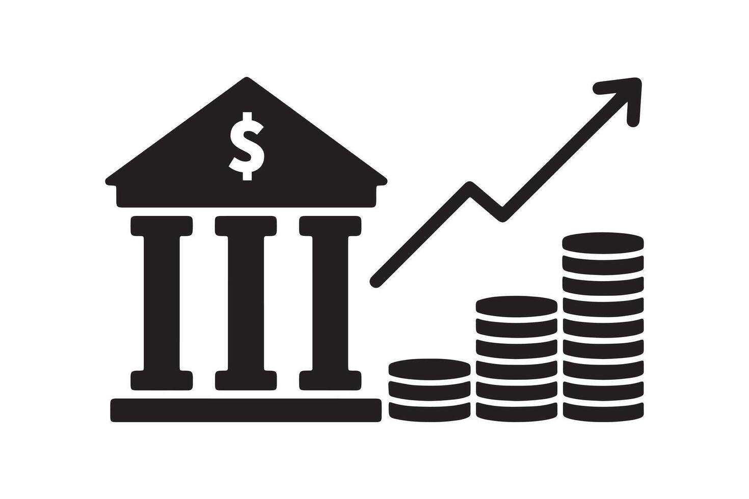 Coin Stack and Bank Growth Silhouette - Bank and Coin Stacks Growth vector