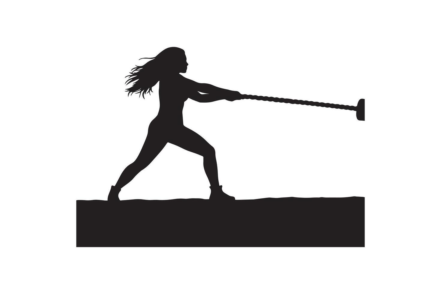 Silhouette of Woman Exercising with Battle Rope vector