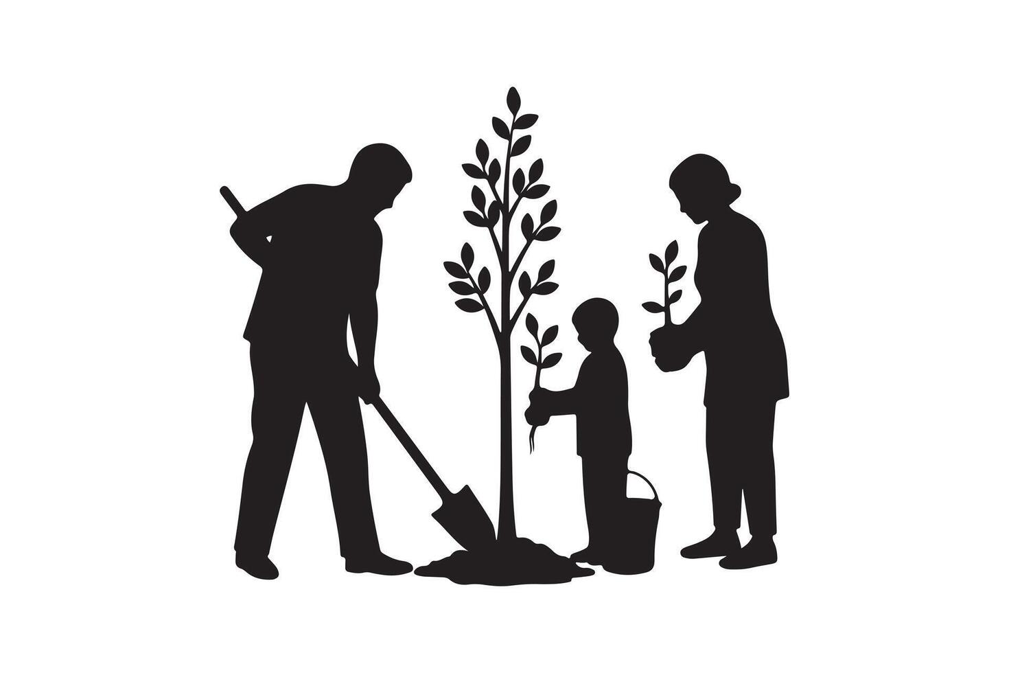 Environmental Awareness - Tree Planting Team Silhouette Art vector