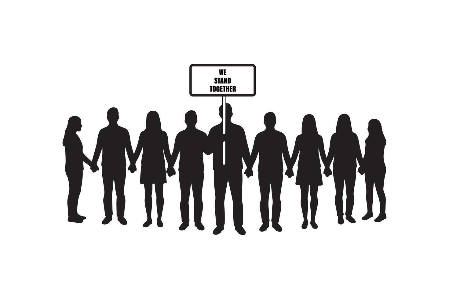 Unity Silhouette People Standing Together - We Stand Together Solidarity Silhouette vector