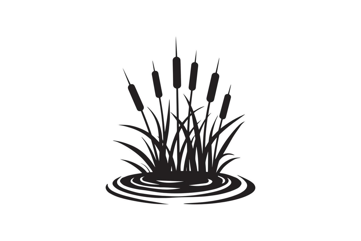 Wetland Plant Silhouette with Water Ripples - Cattail Plants in Water vector