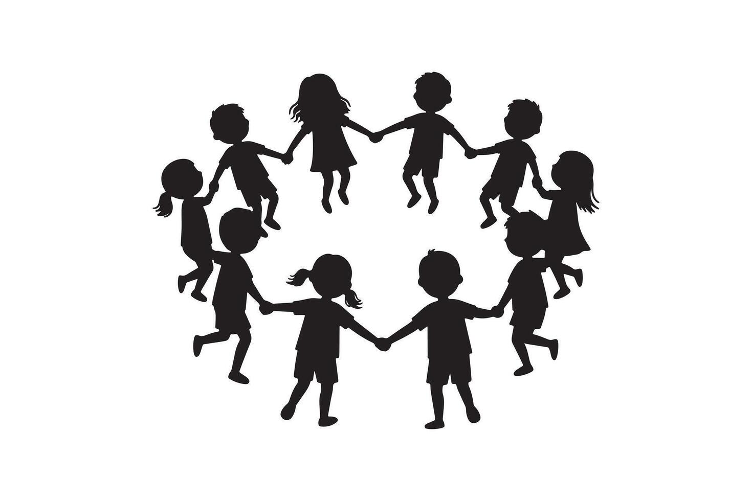 Kids Dancing in a Ring Silhouette on White Background vector