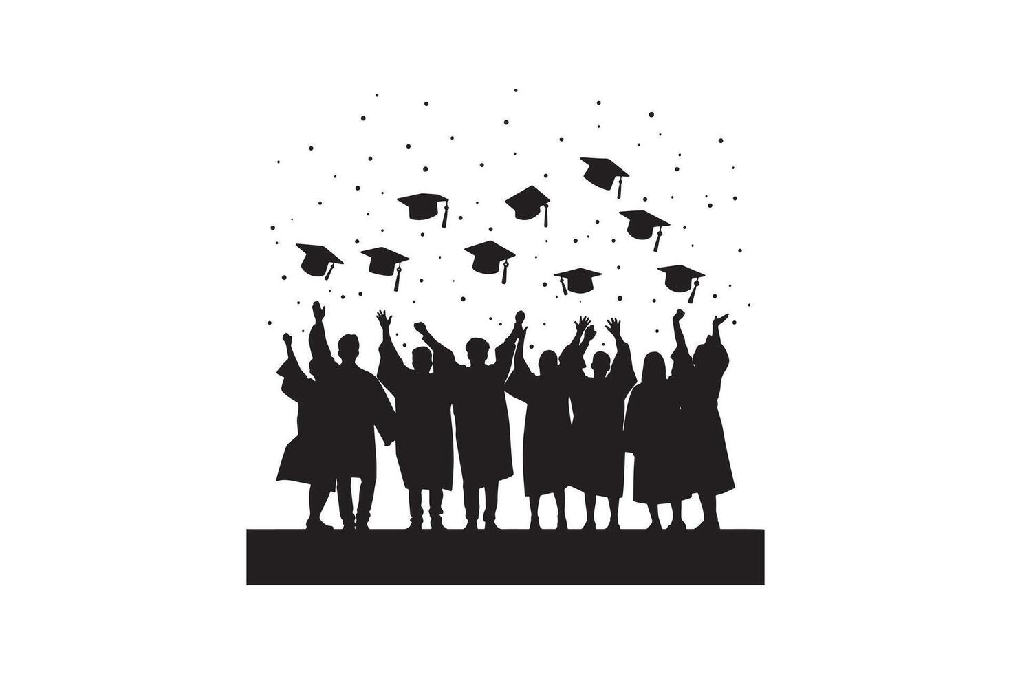 Graduation Celebration Silhouette with Students Tossing Caps vector