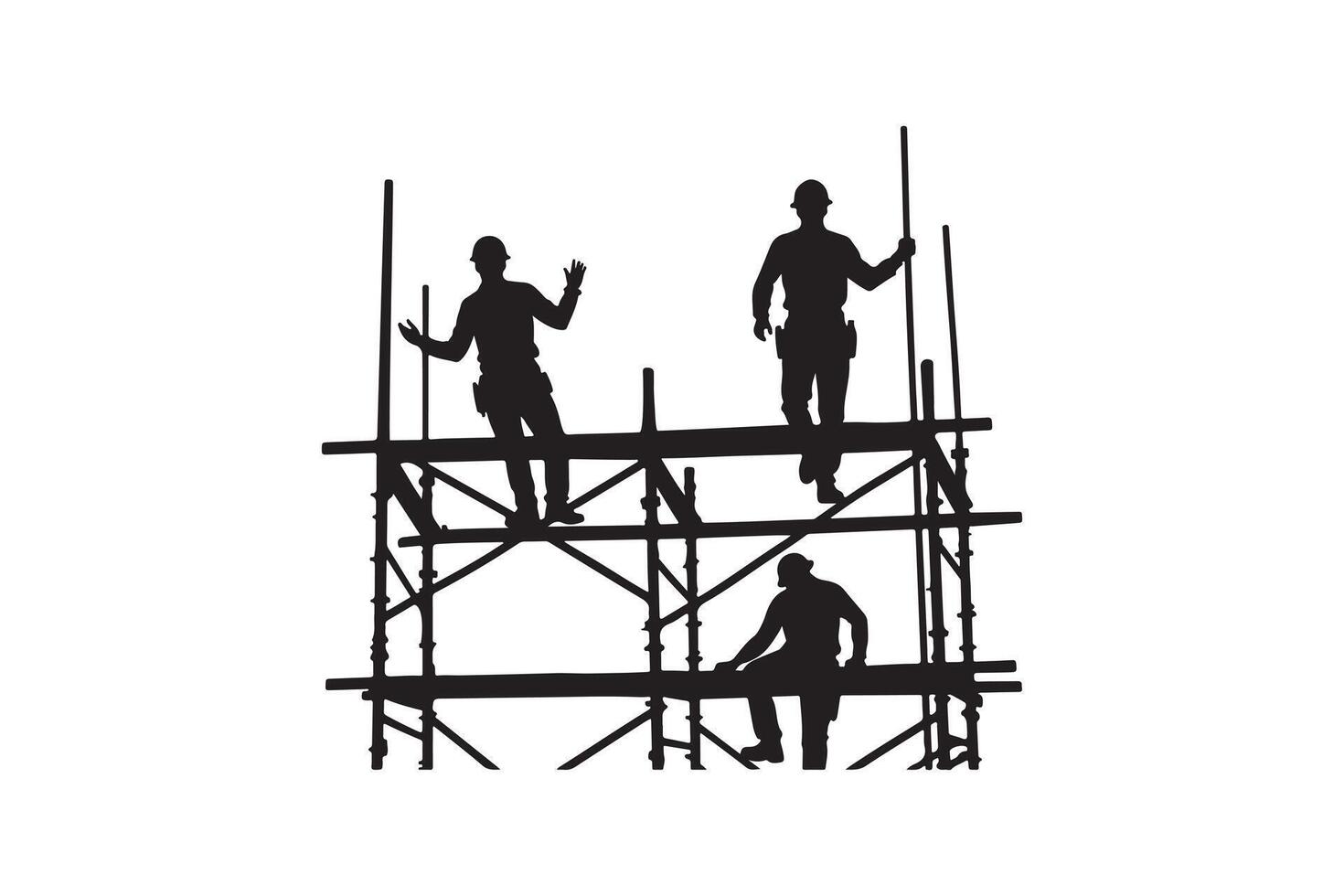 Silhouette of Construction Workers on Scaffolding vector