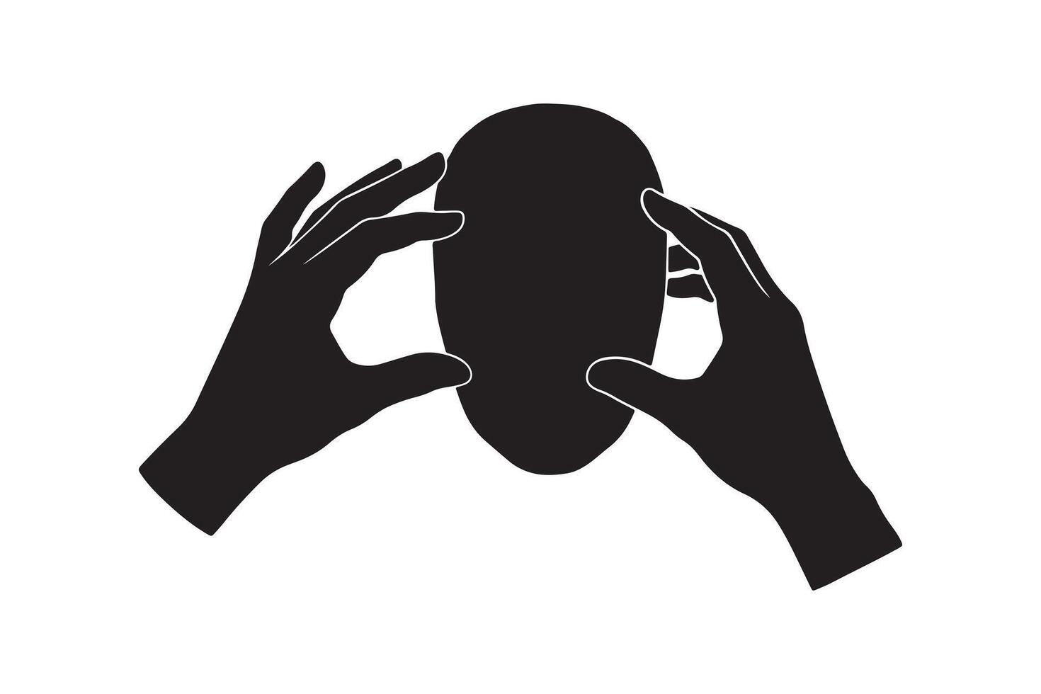 Mysterious Face in Hands Silhouette Illustration vector