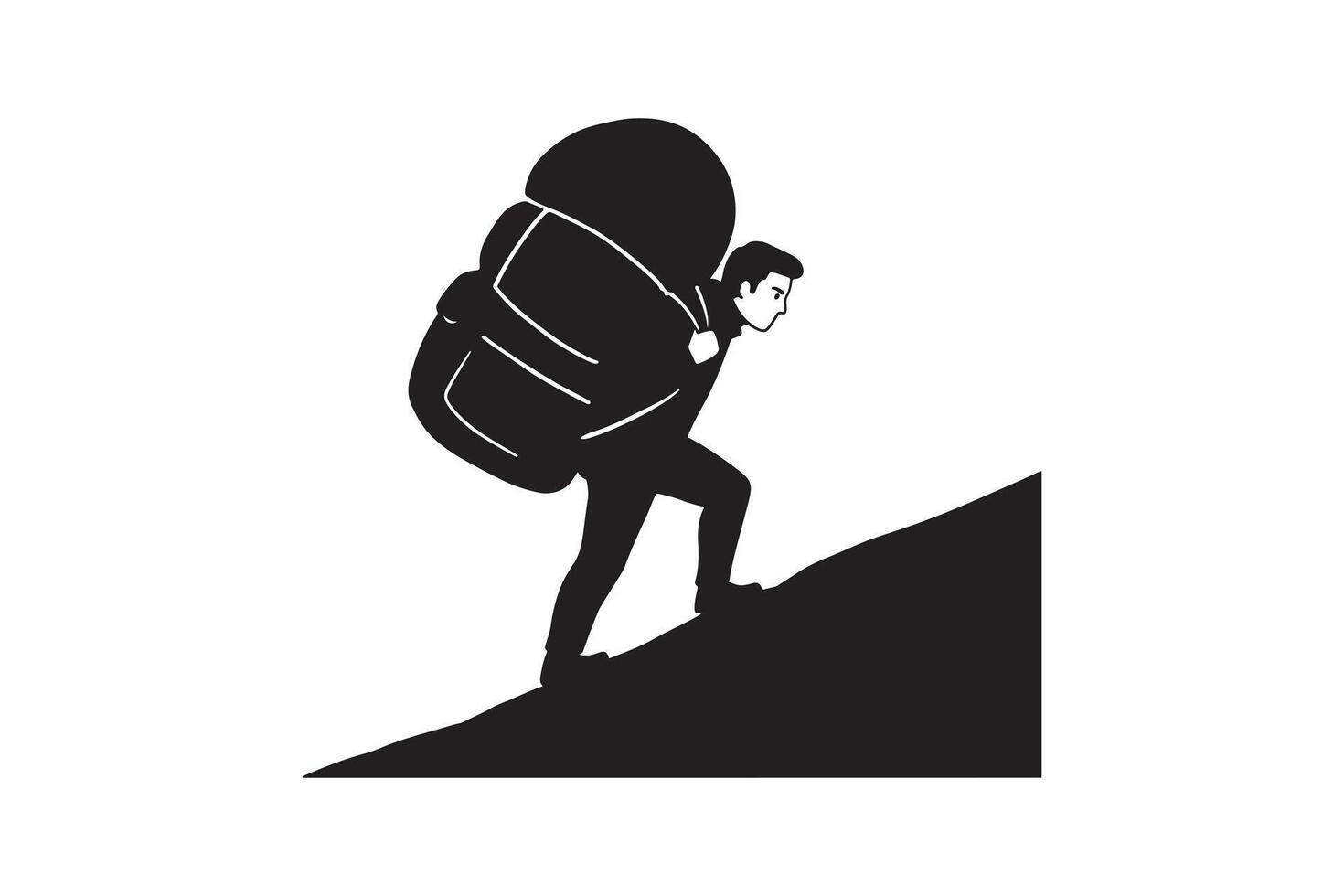 Hard Work and Struggle Concept with Heavy Backpack Silhouette vector