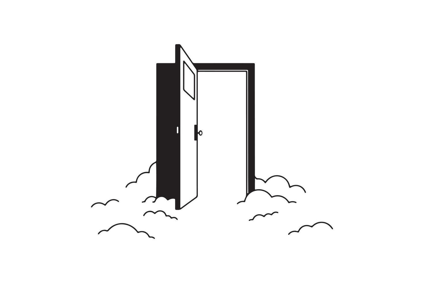 gateway to dreams surreal door and clouds silhouette illustration vector