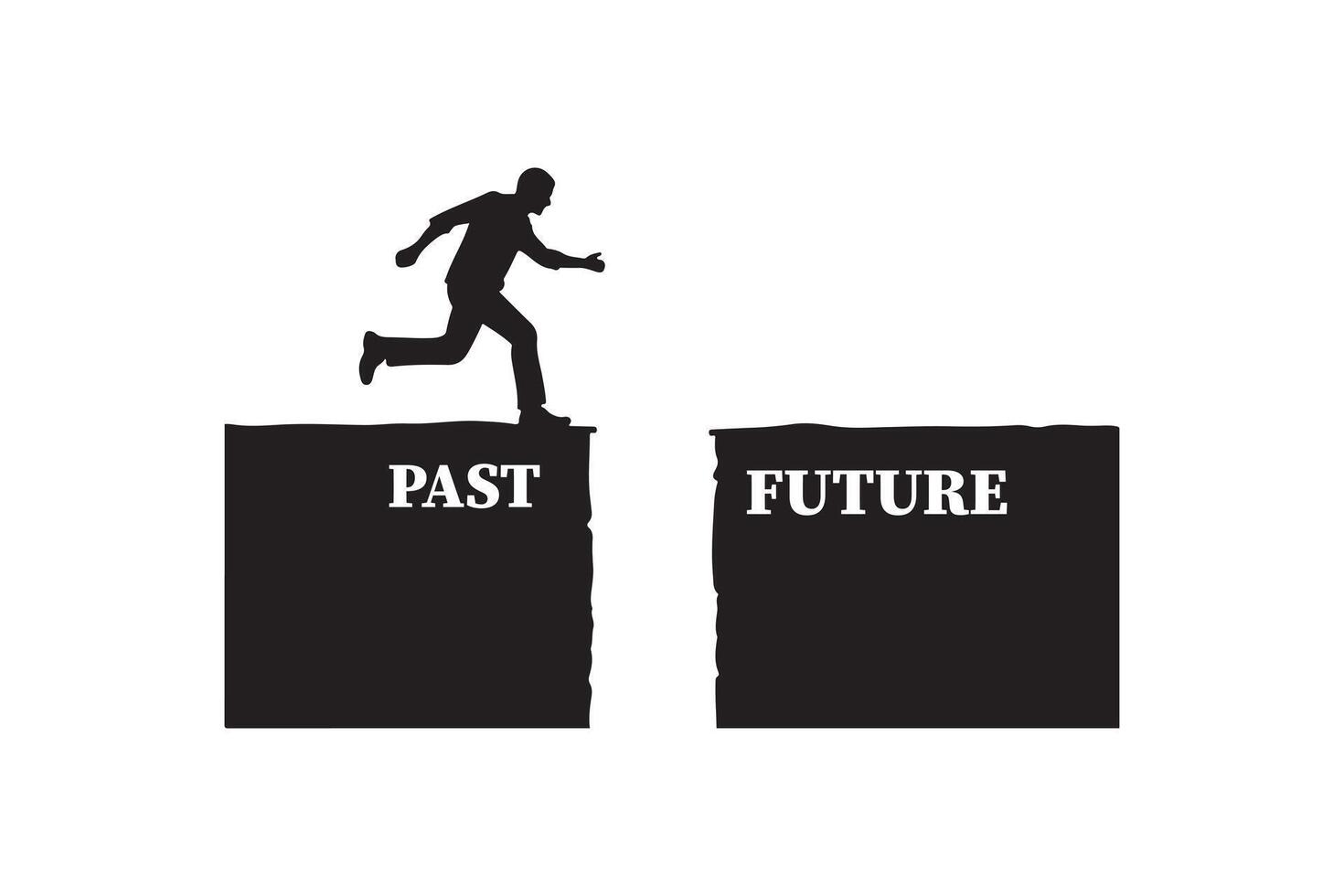 Man Leaping Forward from Past to Future Silhouette Design vector