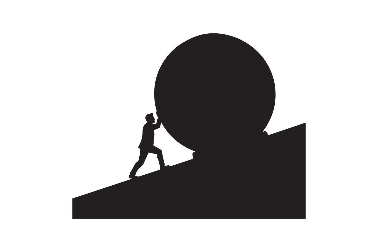 Silhouette of Man Struggling Uphill with Boulder - Motivational Concept Silhouette vector