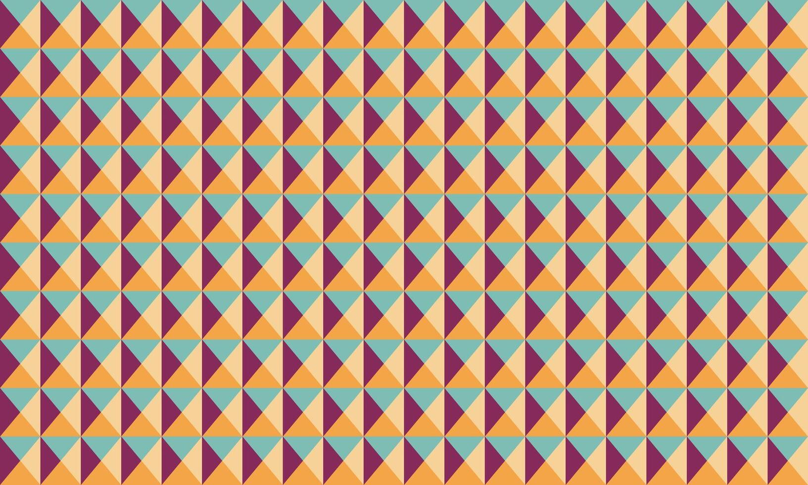 Retro geometric pattern featuring a seamless tessellation of triangles in muted orange, teal, and burgundy hues. Ideal for backgrounds, website design, textile prints, and packaging. vector