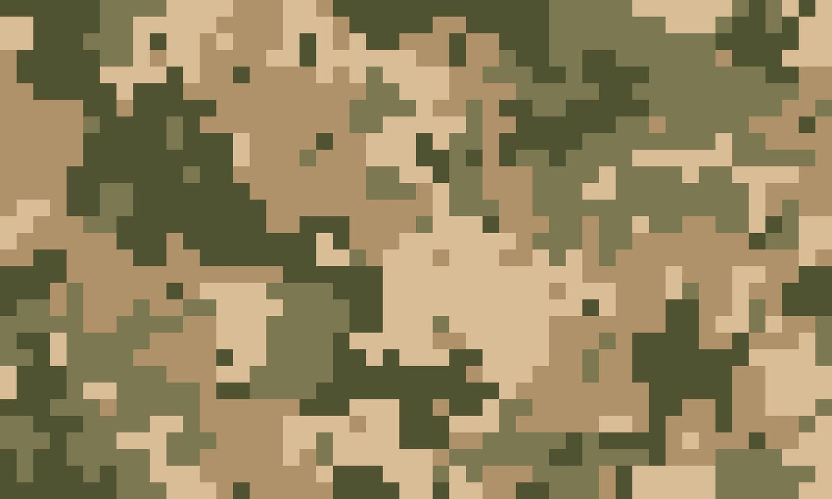 Abstract digital camouflage pattern. Versatile, pixelated design in earth tones perfect for backgrounds, textiles, or militarythemed projects. Conveys strength, concealment, and adaptability. vector