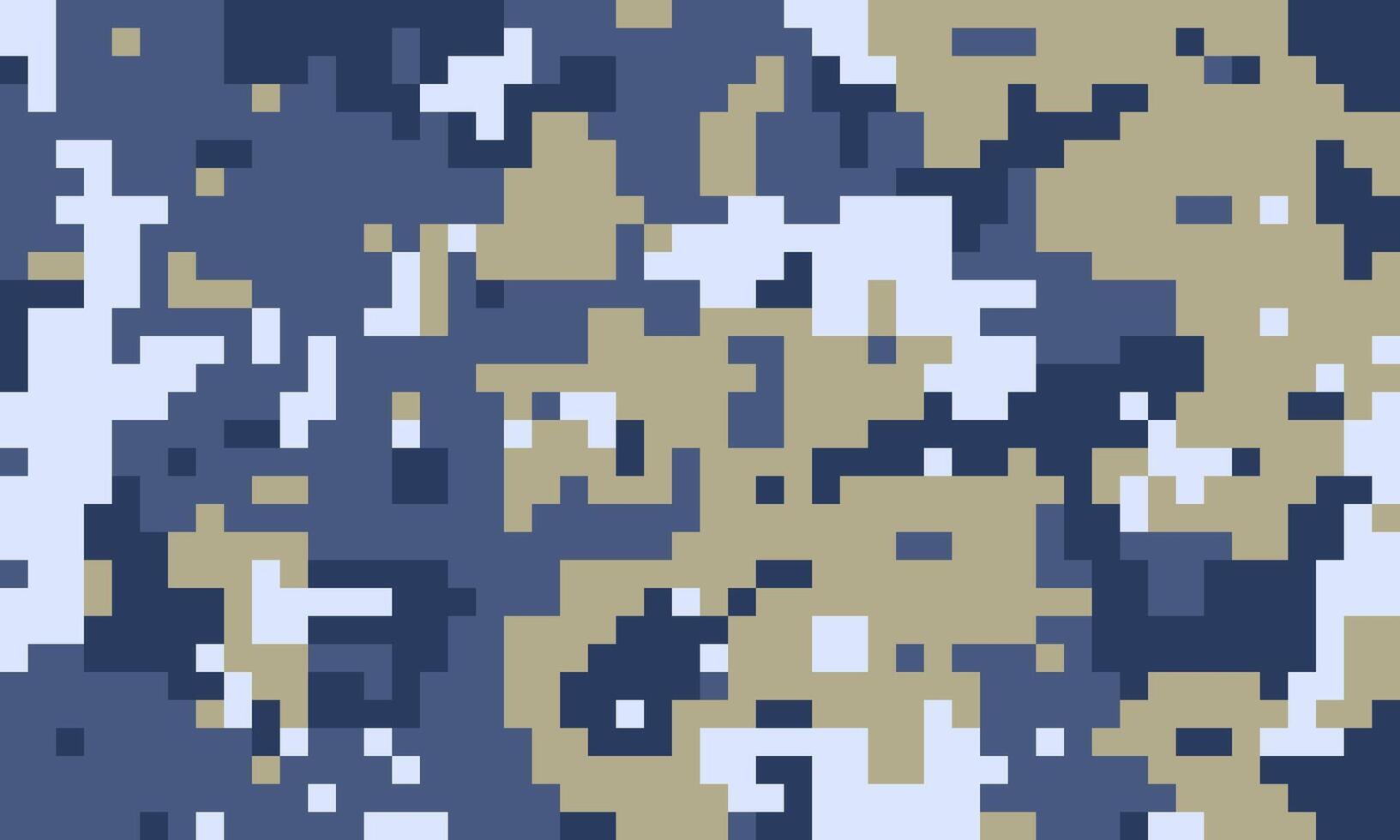 Abstract digital camouflage pattern in cool tones of blue, beige, and white. Ideal for backgrounds, textile designs, or militarythemed projects. vector