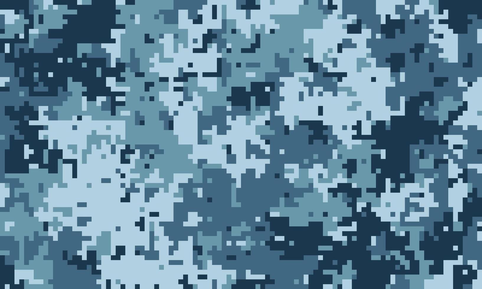 Abstract digital camouflage pattern. Seamless pixelated texture in cool blue tones, ideal for backgrounds, textiles, or militarythemed designs. vector