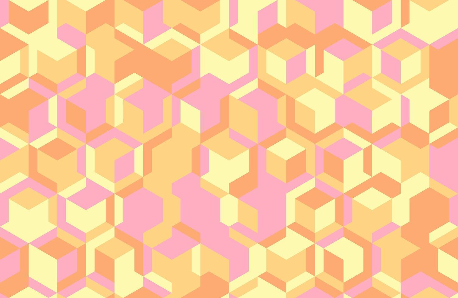 Abstract pastel geometric background. Interlocking cube pattern in soft pink, yellow, and orange hues. Ideal for website banners, social media posts, or textile design. vector