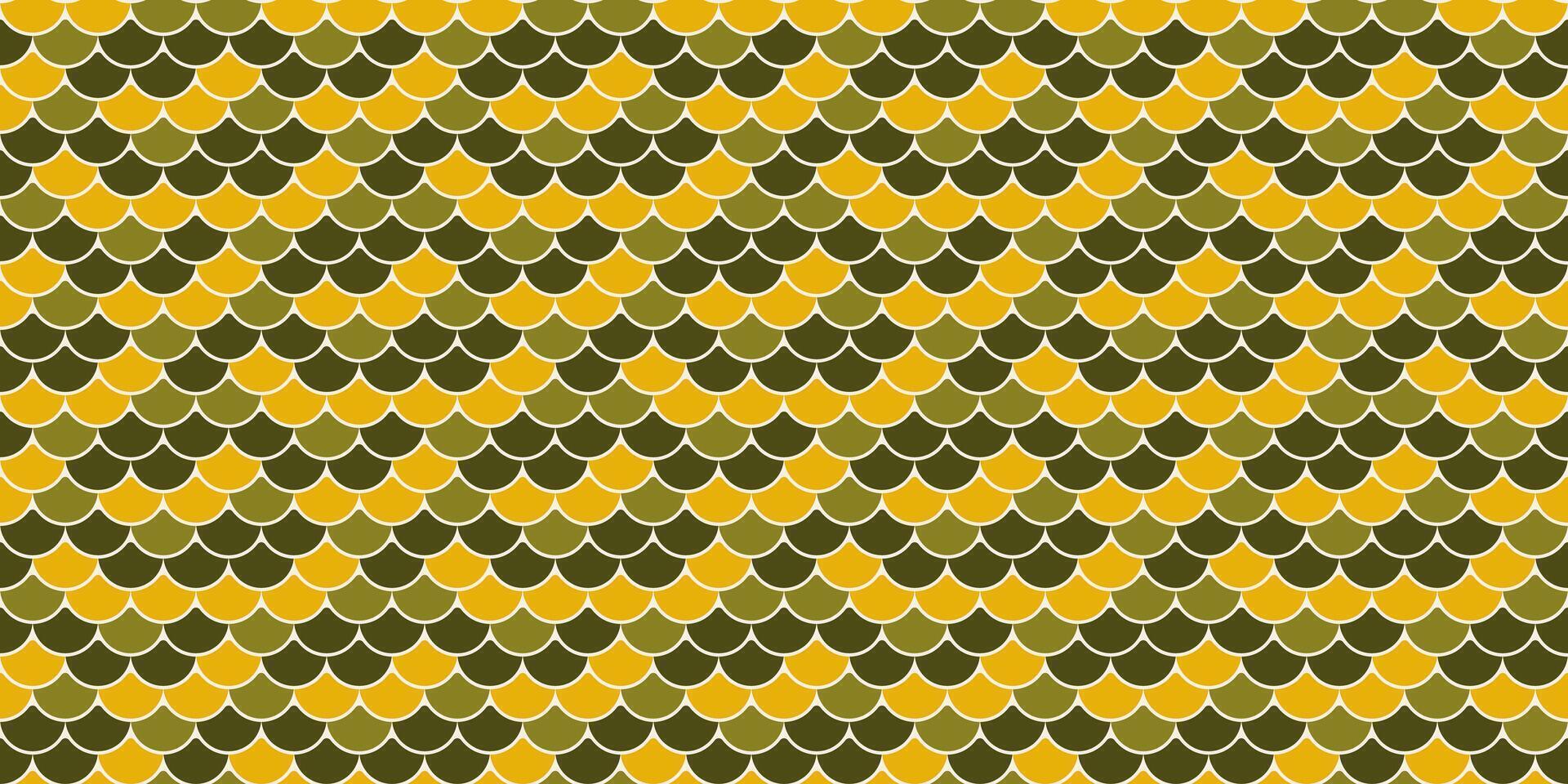 Abstract seamless pattern with overlapping scales in gold and olive green. Perfect for textile design, website backgrounds, or vibrant branding. Evokes nature, luxury, or a vintage aesthetic. vector