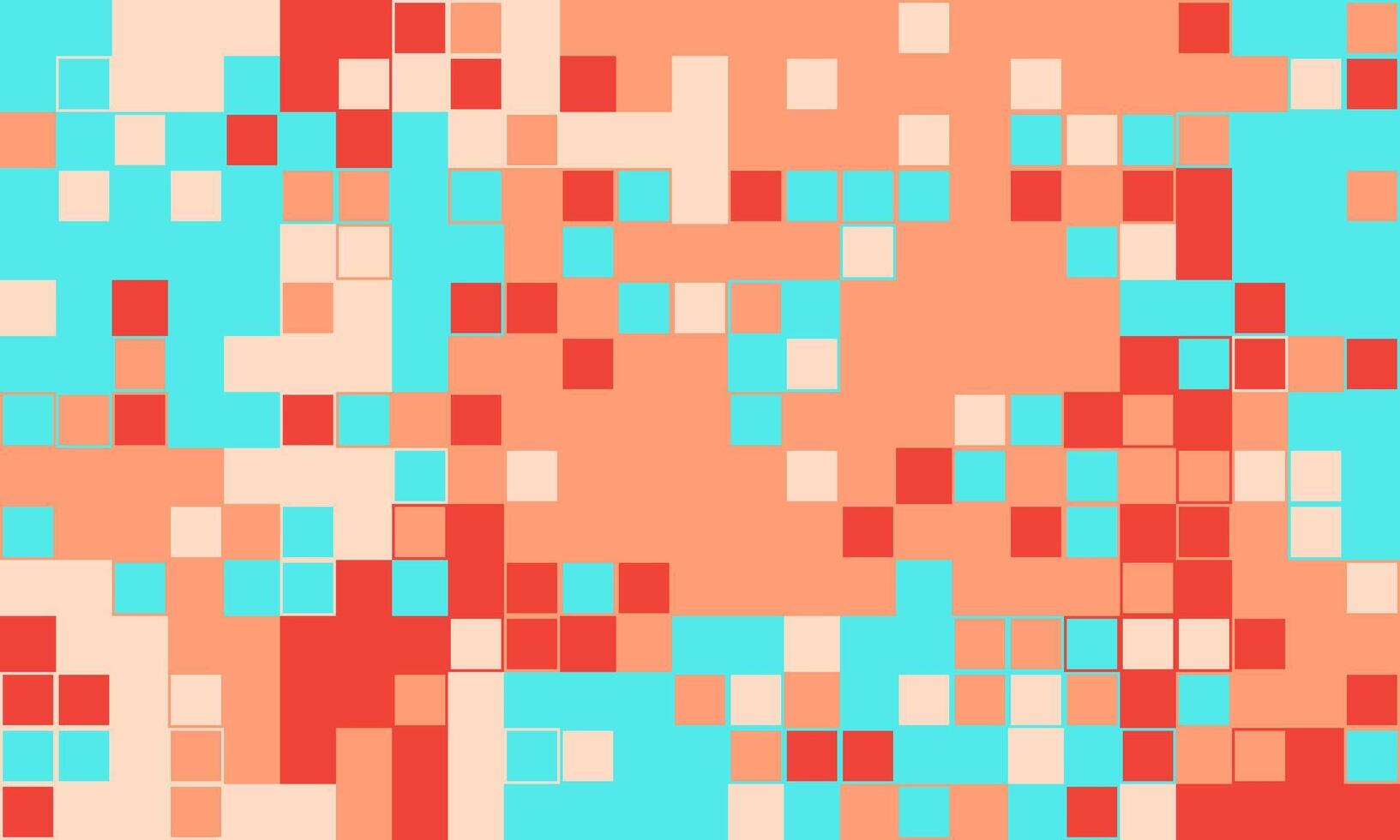 Abstract pixel art background. Vibrant coral, teal, and cream squares create a dynamic, modern design. Ideal for website banners, social media graphics, or textile prints. vector