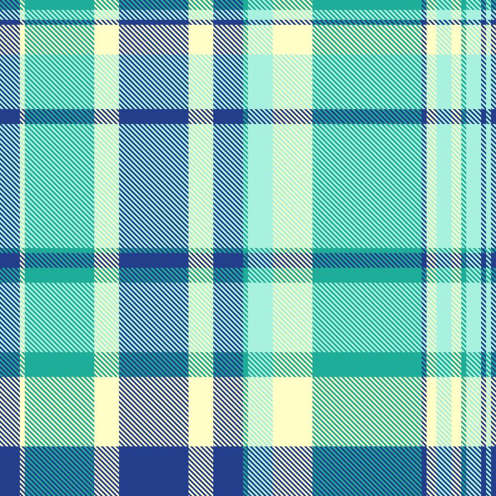 Vibrant teal, pale yellow, and navy plaid pattern. Perfect for textile design, fashion, or website backgrounds. Evokes feelings of freshness and calm. vector