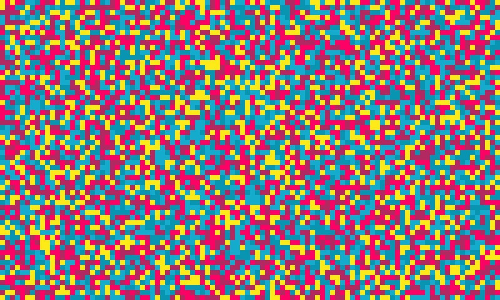 Vibrant pixel art background. A chaotic yet mesmerizing blend of red, yellow, and blue squares creates a dynamic, energetic visual. vector