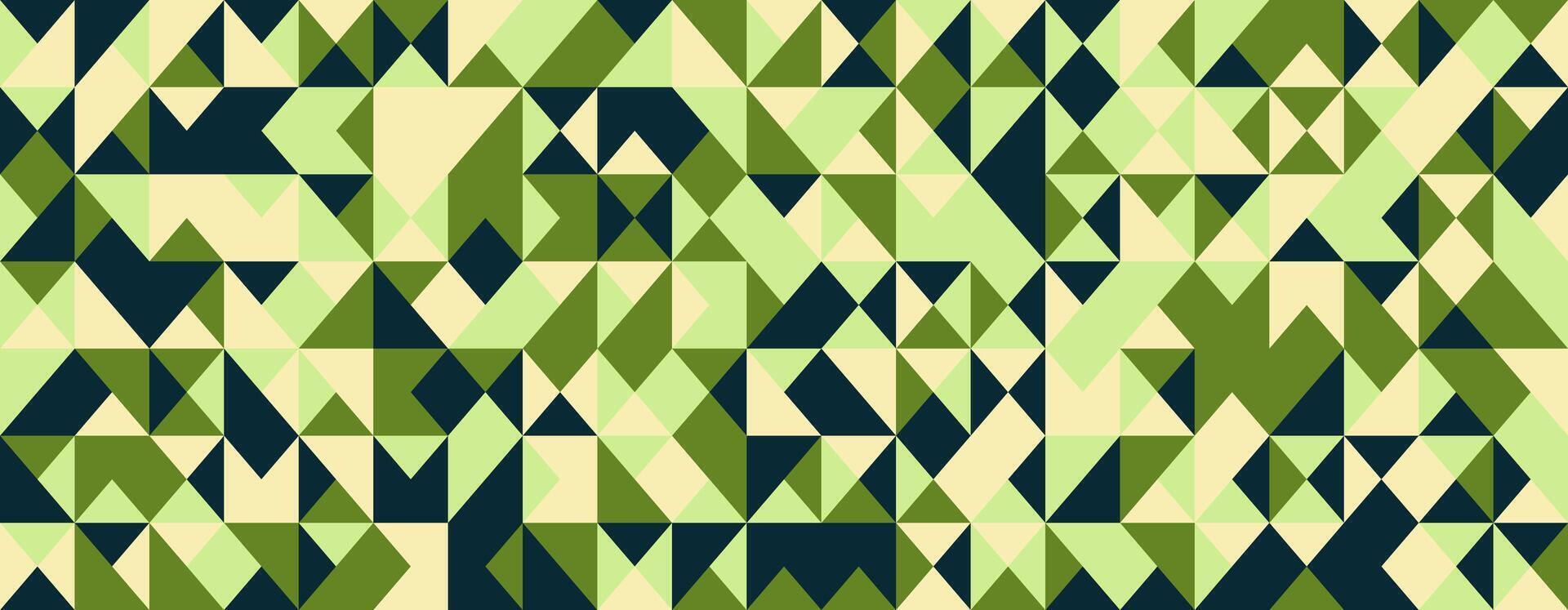 Abstract geometric textile design. A vibrant, versatile pattern featuring a mosaic of triangles in olive green, pale yellow, and navy. vector