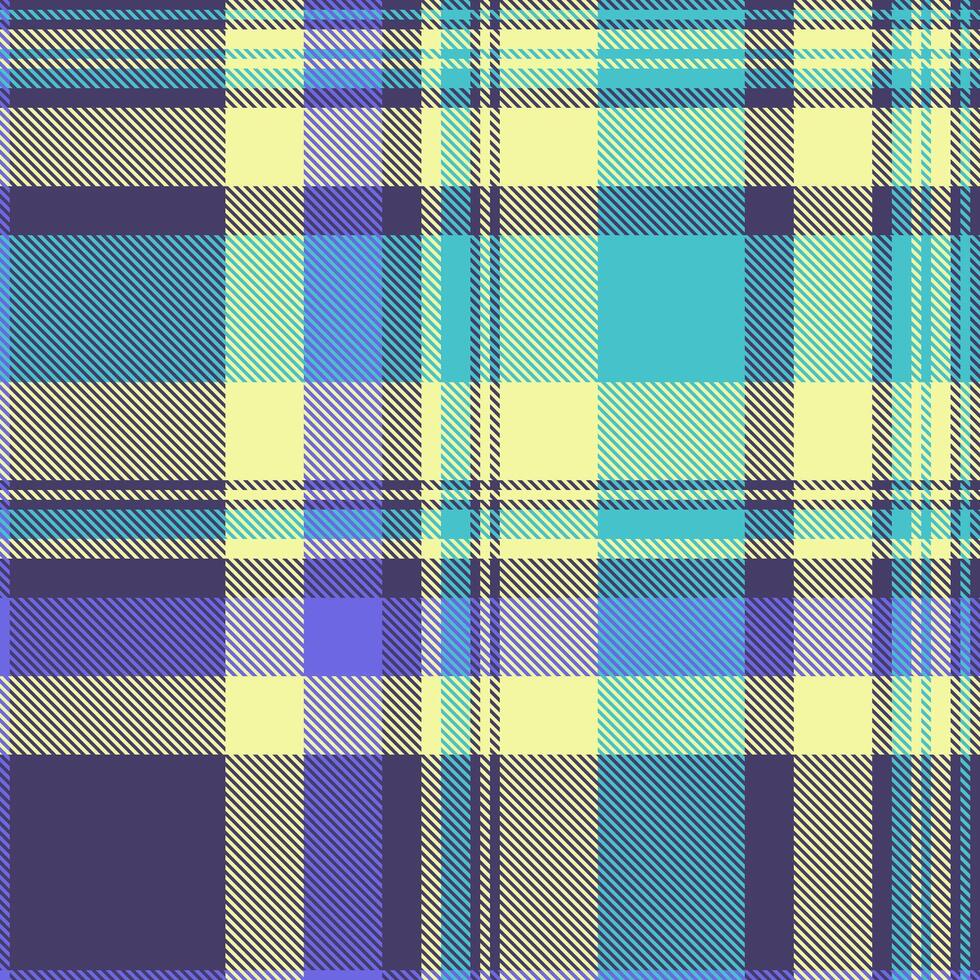 Vibrant pastel plaid pattern in teal, lavender, and pale yellow. Perfect for textile design, fashion, websites, or any project needing a cheerful, modern textile texture. vector