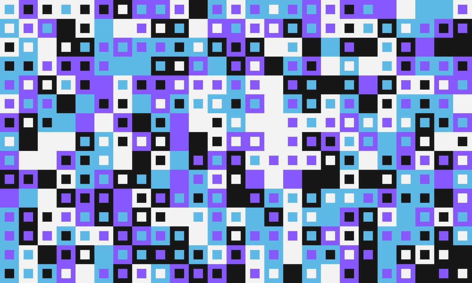 Abstract geometric pattern of vibrant squares in blue, purple, black, and white. Ideal for backgrounds, website design, textiles, and modern art projects. vector