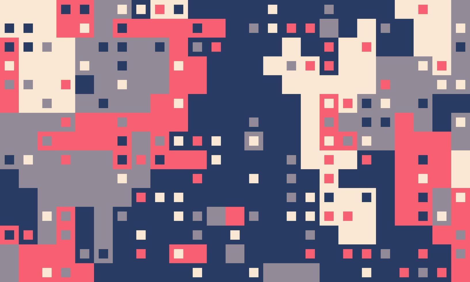 Abstract pixel art background. A vibrant, geometric design featuring muted pinks, grays, and creams on a navy backdrop. Ideal for website banners, tech presentations, or modern textile designs. vector
