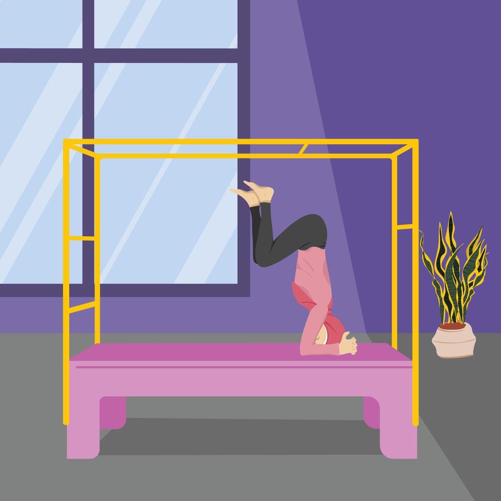 Hijabi Girl Practicing Hanging Pull Ups on Cadillac vector