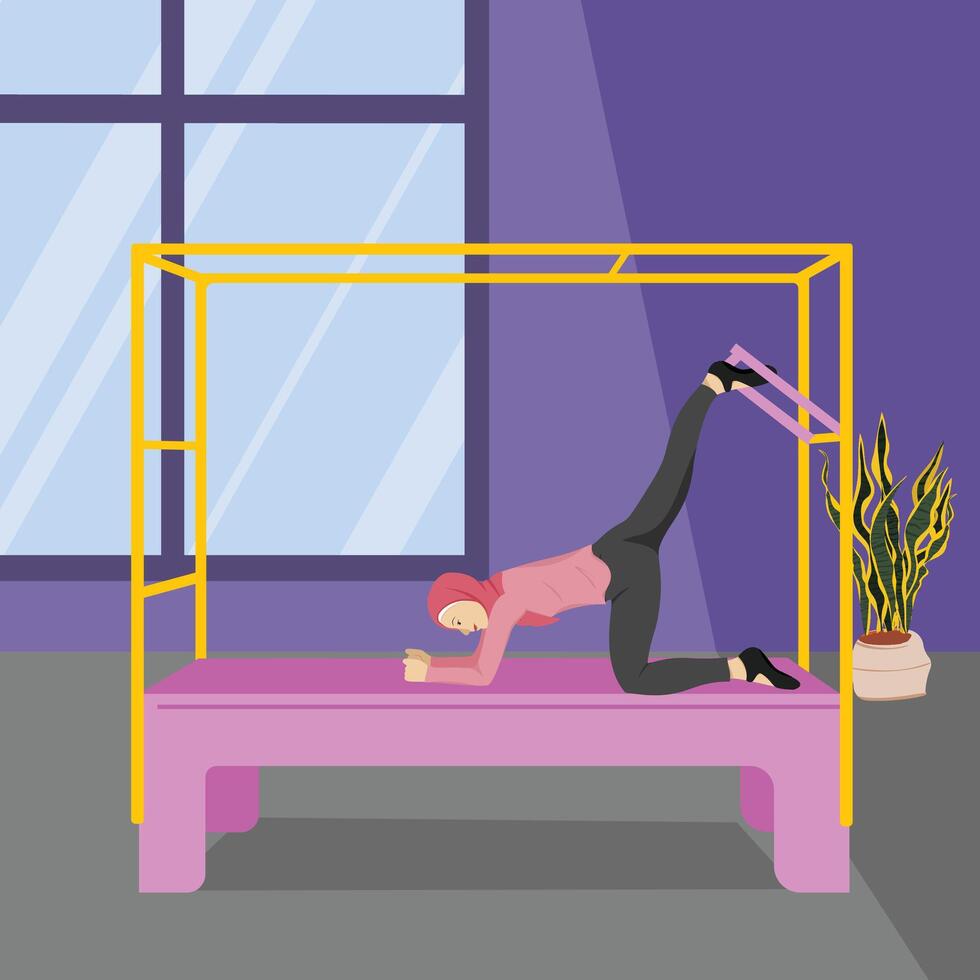 Hijabi Girl Flexibility Move Using Trapeze Table Cadillac vector