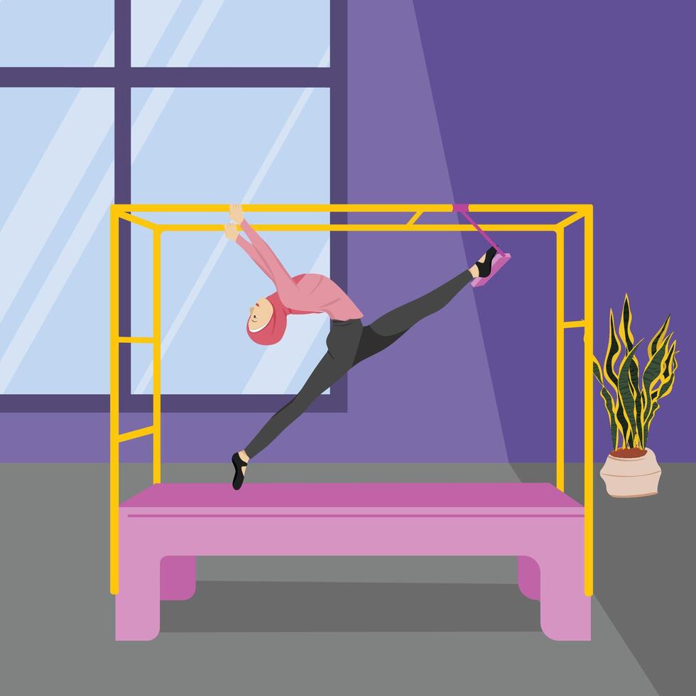 Hijabi Girl Performing Mermaid Stretch Pilates Move vector